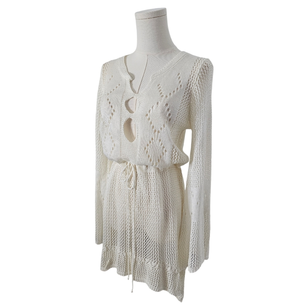 Cream High-Low Crochet Dress